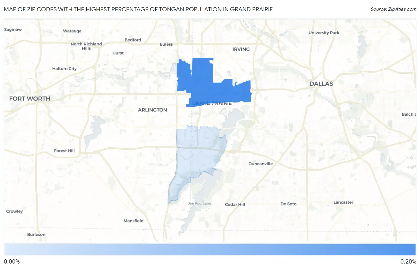 Zip Codes with the Highest Percentage of Tongan Population in Grand Prairie Map