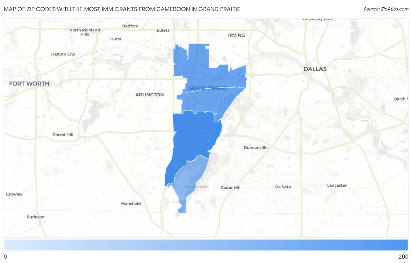 Zip Codes with the Most Immigrants from Cameroon in Grand Prairie Map