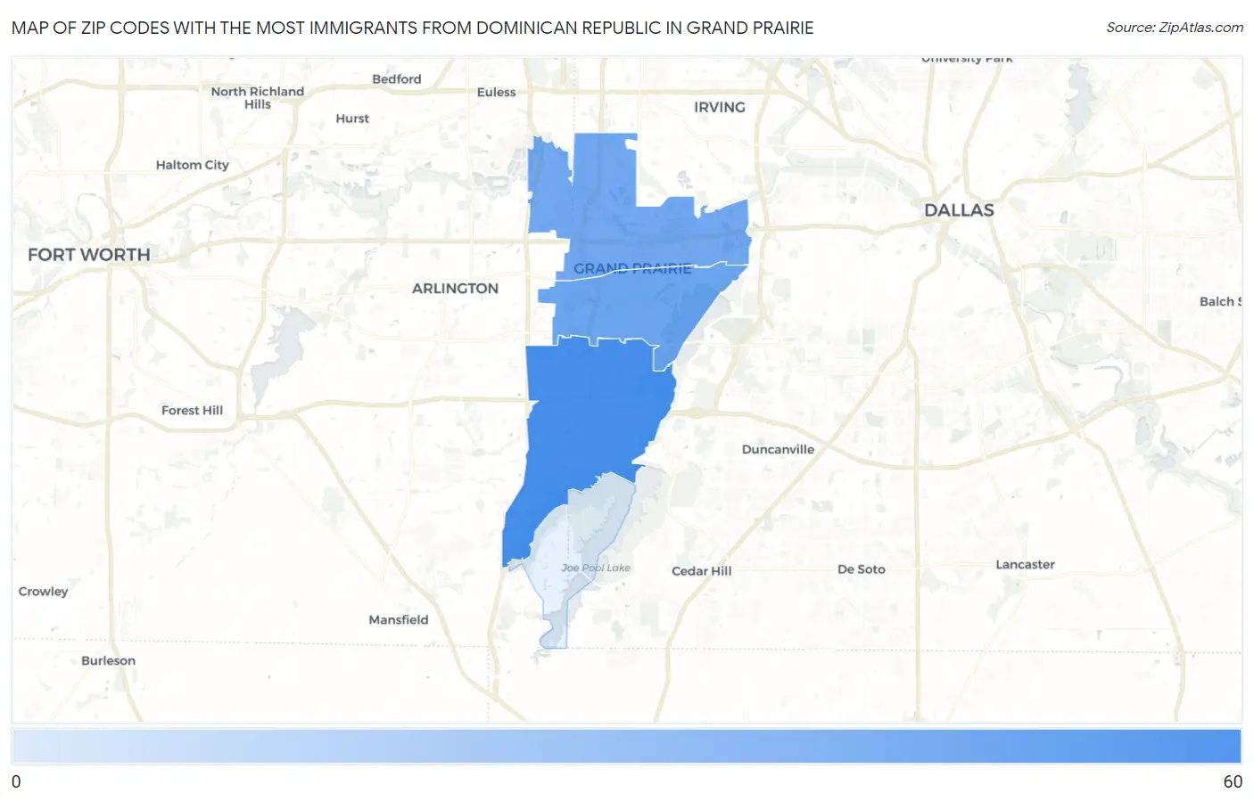 Zip Codes with the Most Immigrants from Dominican Republic in Grand Prairie Map