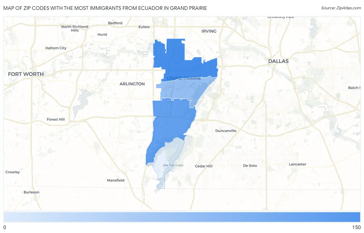 Zip Codes with the Most Immigrants from Ecuador in Grand Prairie Map
