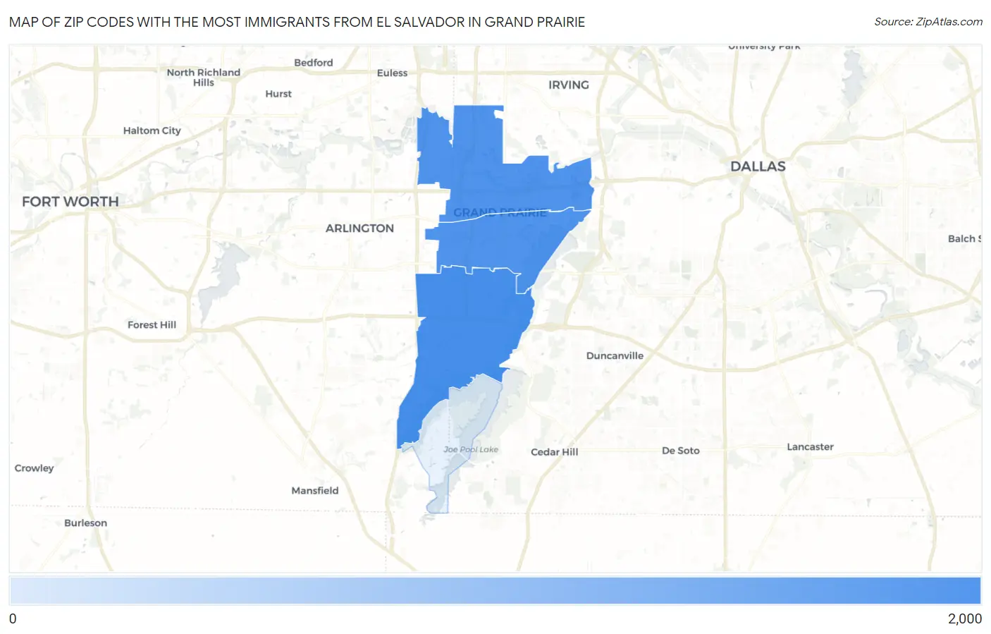 Zip Codes with the Most Immigrants from El Salvador in Grand Prairie Map
