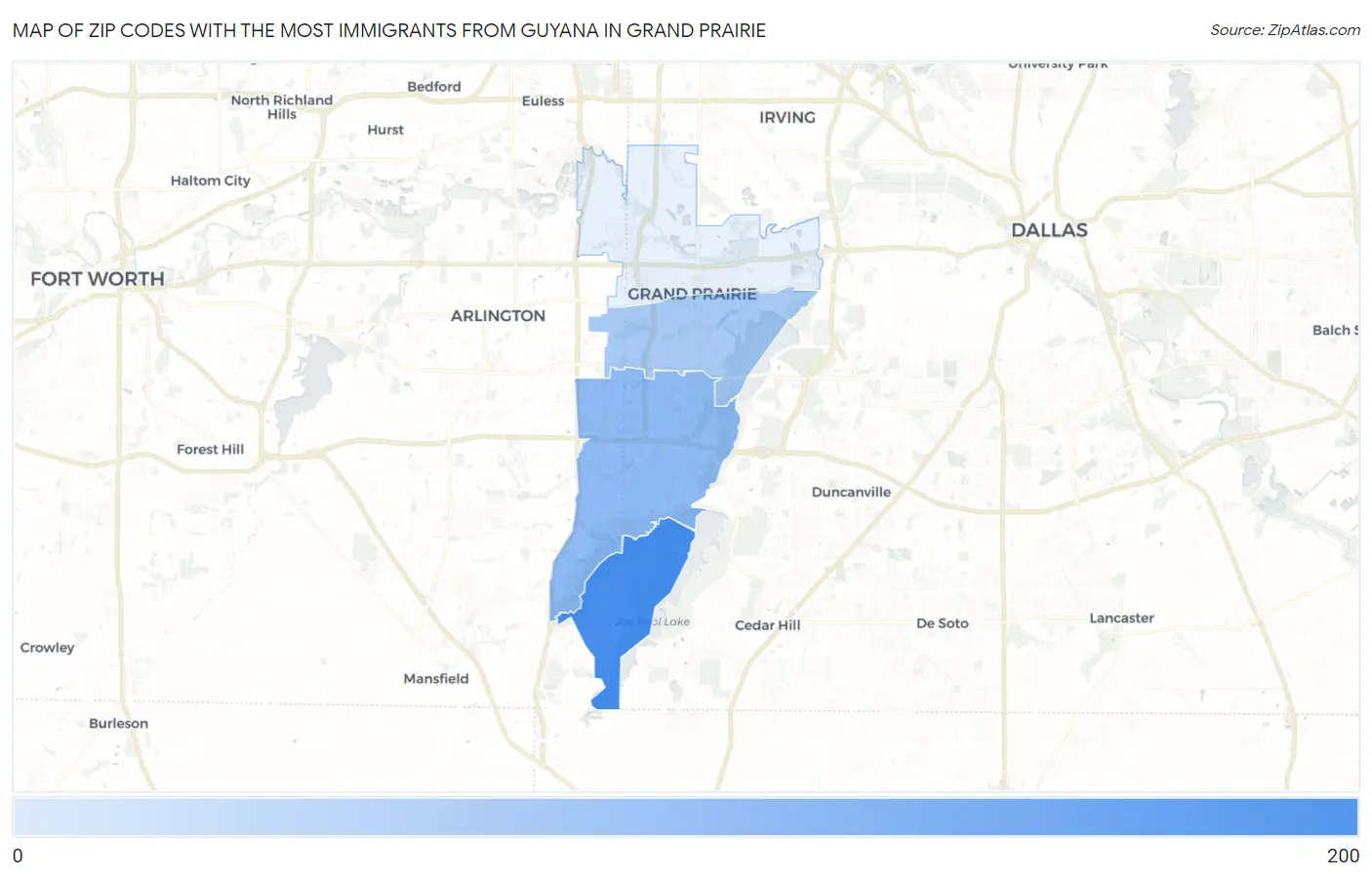 Zip Codes with the Most Immigrants from Guyana in Grand Prairie Map