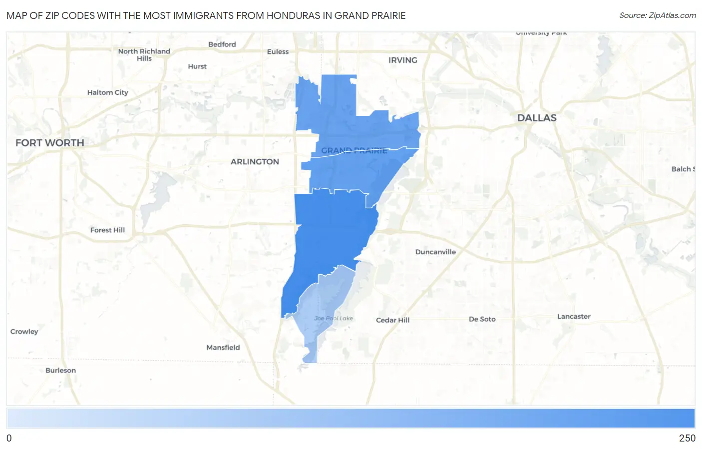 Zip Codes with the Most Immigrants from Honduras in Grand Prairie Map