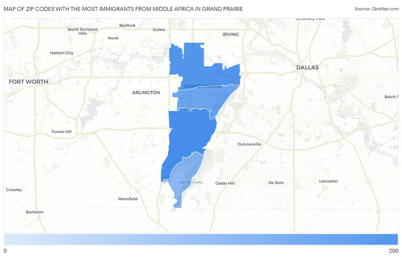 Zip Codes with the Most Immigrants from Middle Africa in Grand Prairie Map