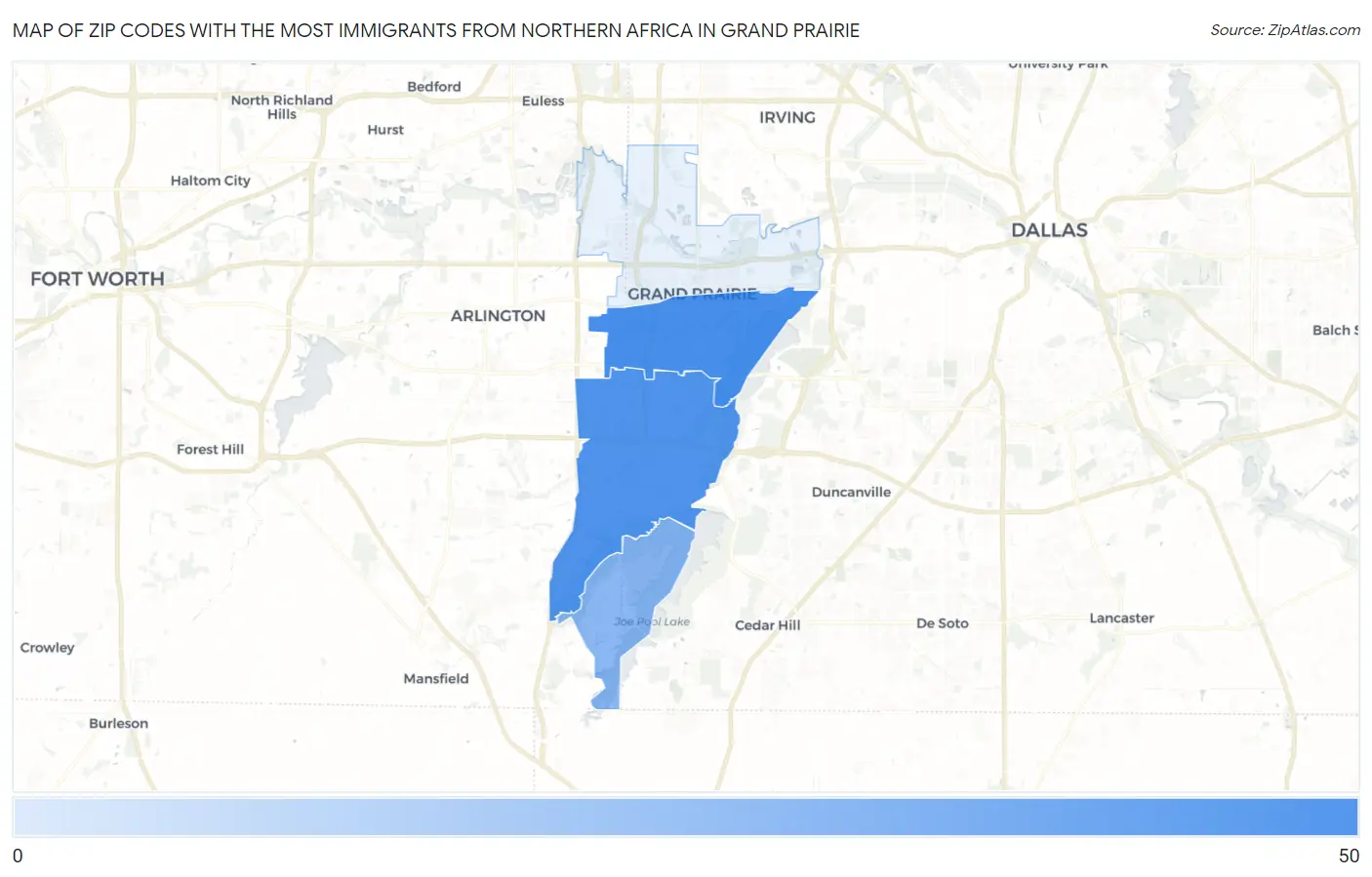 Zip Codes with the Most Immigrants from Northern Africa in Grand Prairie Map