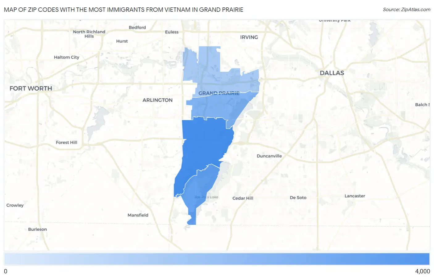Zip Codes with the Most Immigrants from Vietnam in Grand Prairie Map