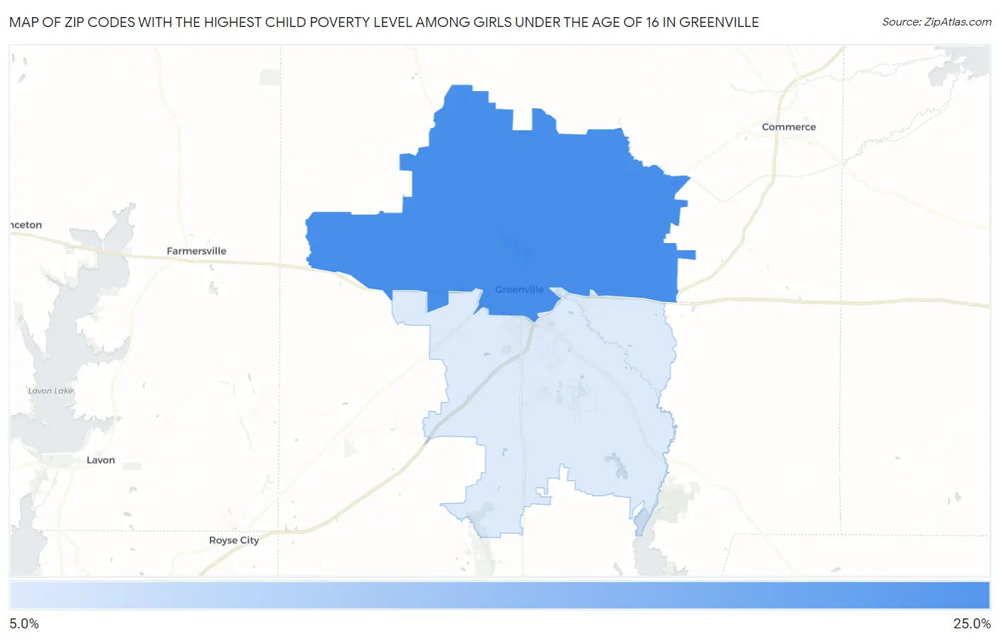 Zip Codes with the Highest Child Poverty Level Among Girls Under the Age of 16 in Greenville Map
