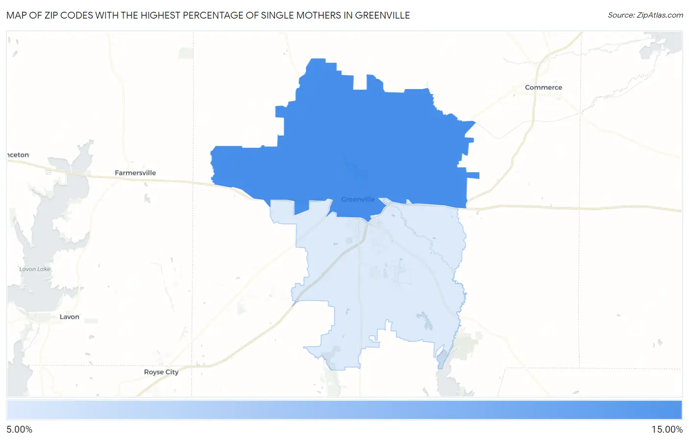 Zip Codes with the Highest Percentage of Single Mothers in Greenville Map
