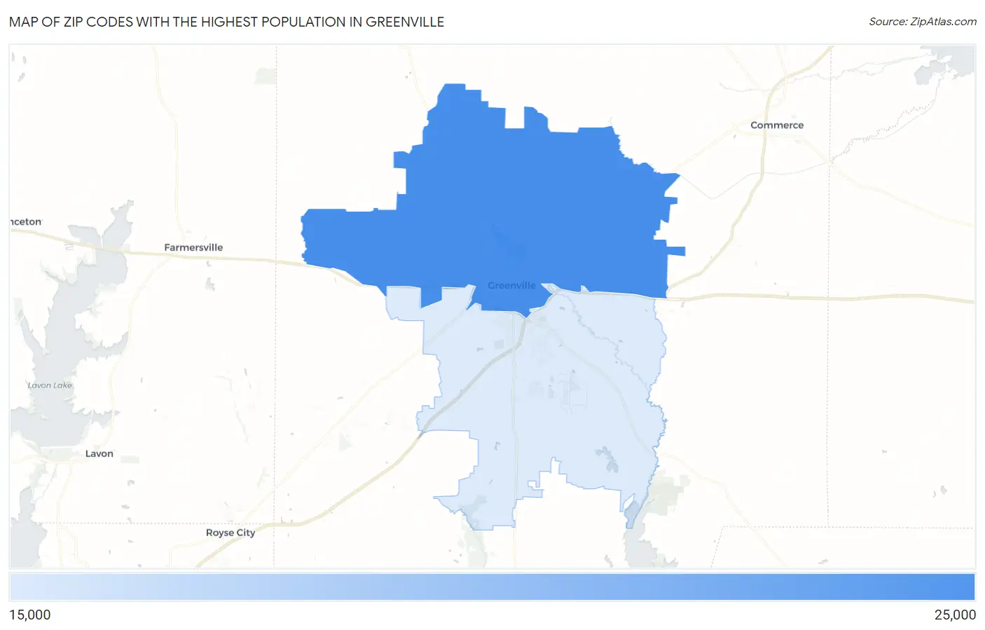 Zip Codes with the Highest Population in Greenville Map