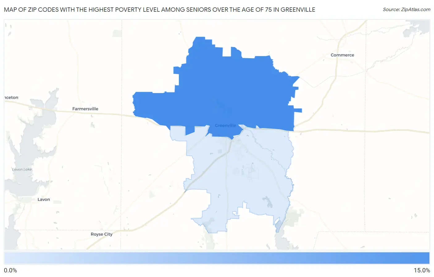 Zip Codes with the Highest Poverty Level Among Seniors Over the Age of 75 in Greenville Map