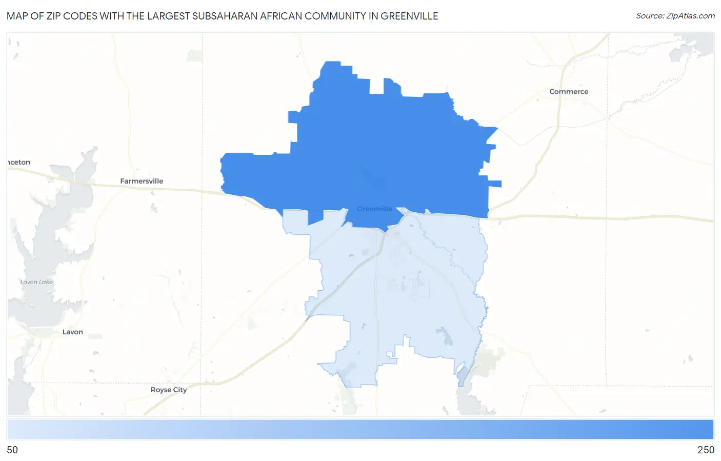 Zip Codes with the Largest Subsaharan African Community in Greenville Map