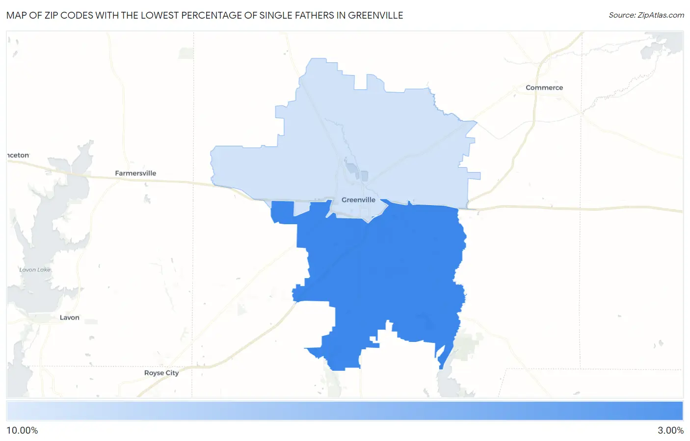Zip Codes with the Lowest Percentage of Single Fathers in Greenville Map