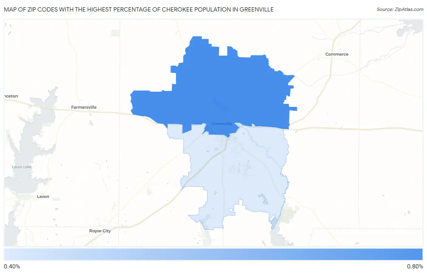 Zip Codes with the Highest Percentage of Cherokee Population in Greenville Map
