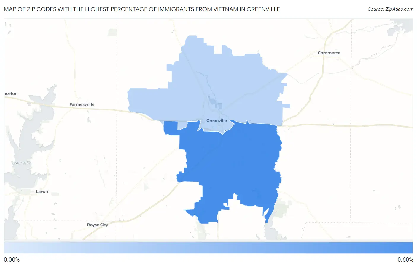 Zip Codes with the Highest Percentage of Immigrants from Vietnam in Greenville Map