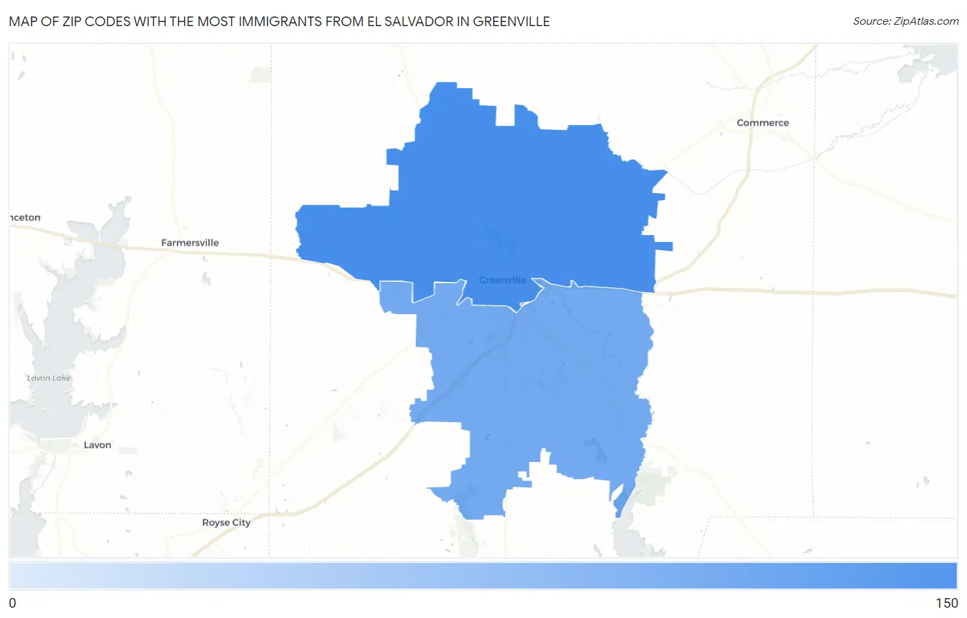 Zip Codes with the Most Immigrants from El Salvador in Greenville Map