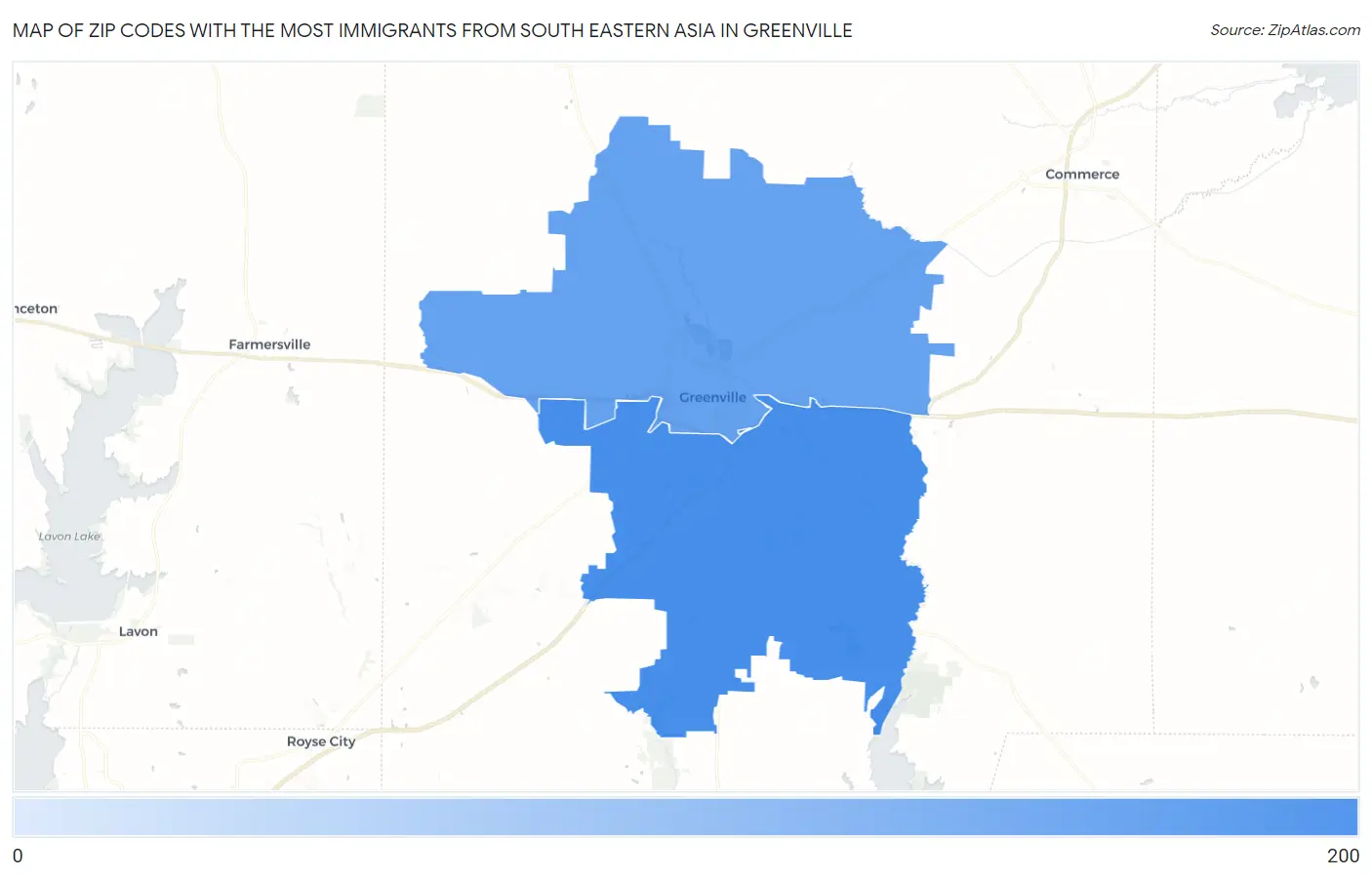 Zip Codes with the Most Immigrants from South Eastern Asia in Greenville Map