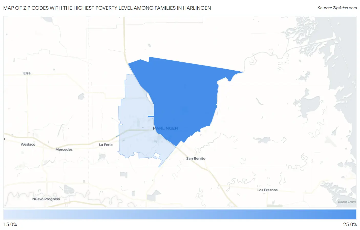 Zip Codes with the Highest Poverty Level Among Families in Harlingen Map