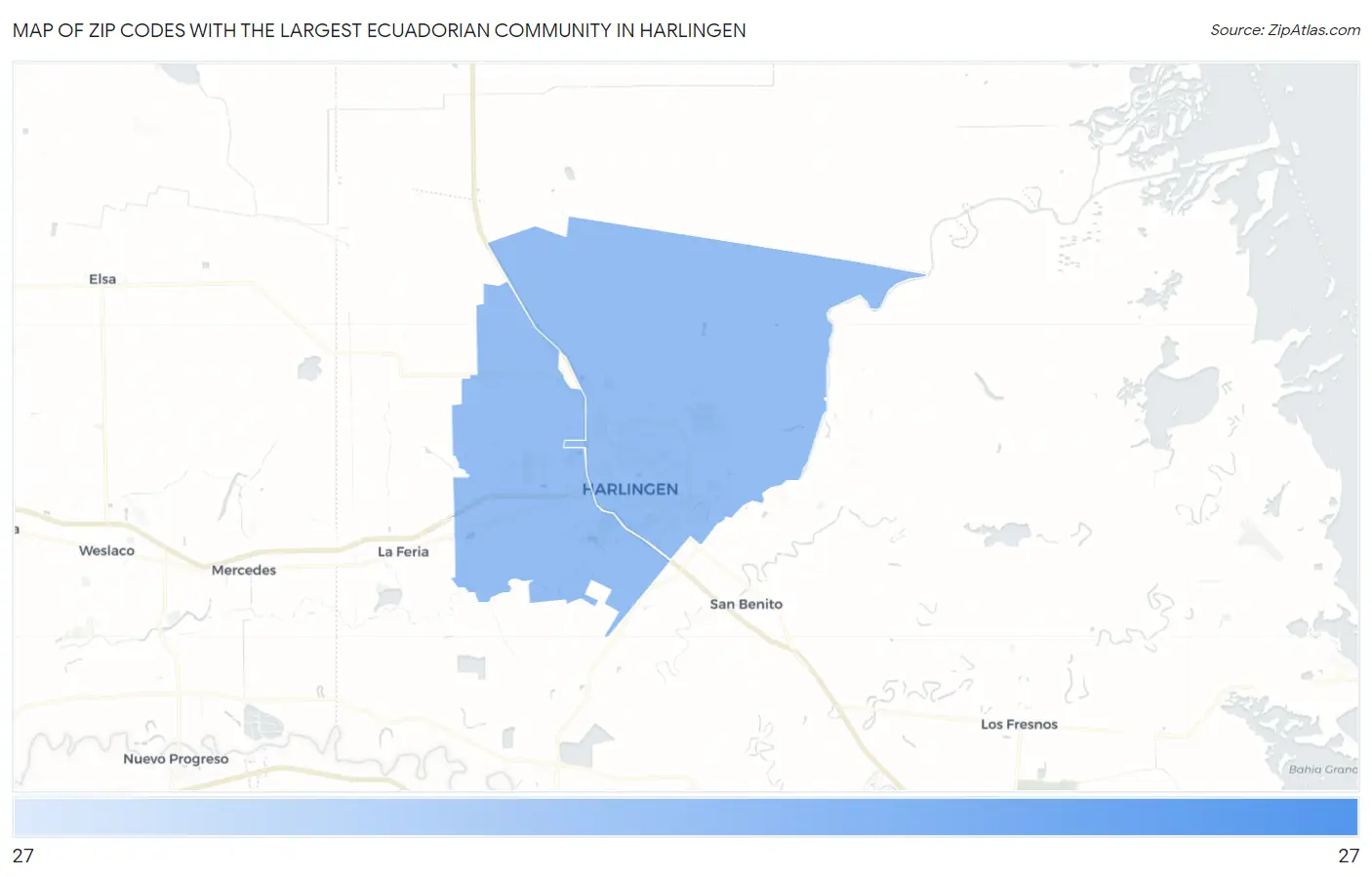 Zip Codes with the Largest Ecuadorian Community in Harlingen Map