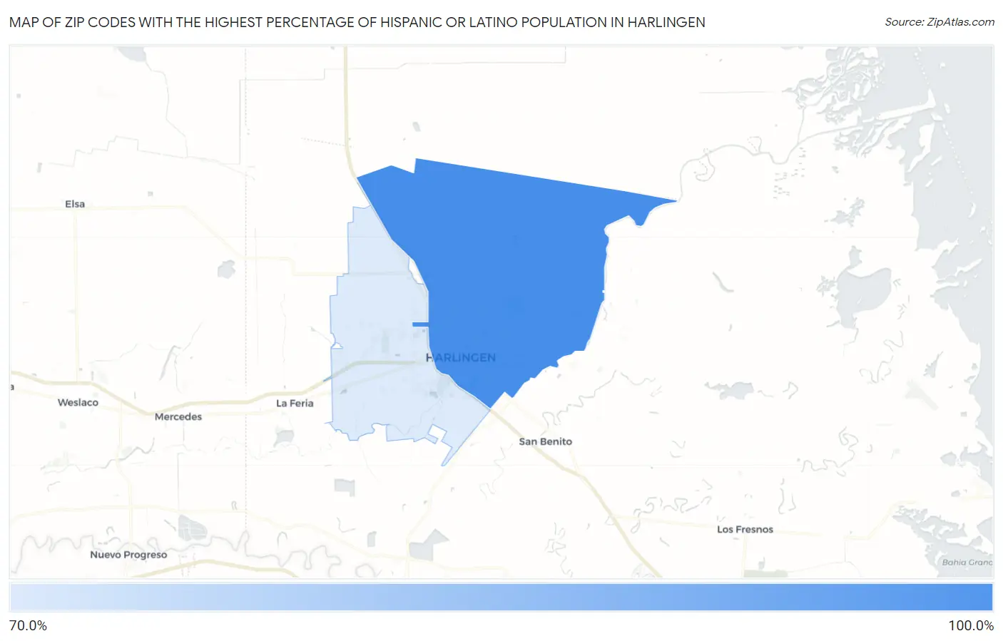 Zip Codes with the Highest Percentage of Hispanic or Latino Population in Harlingen Map