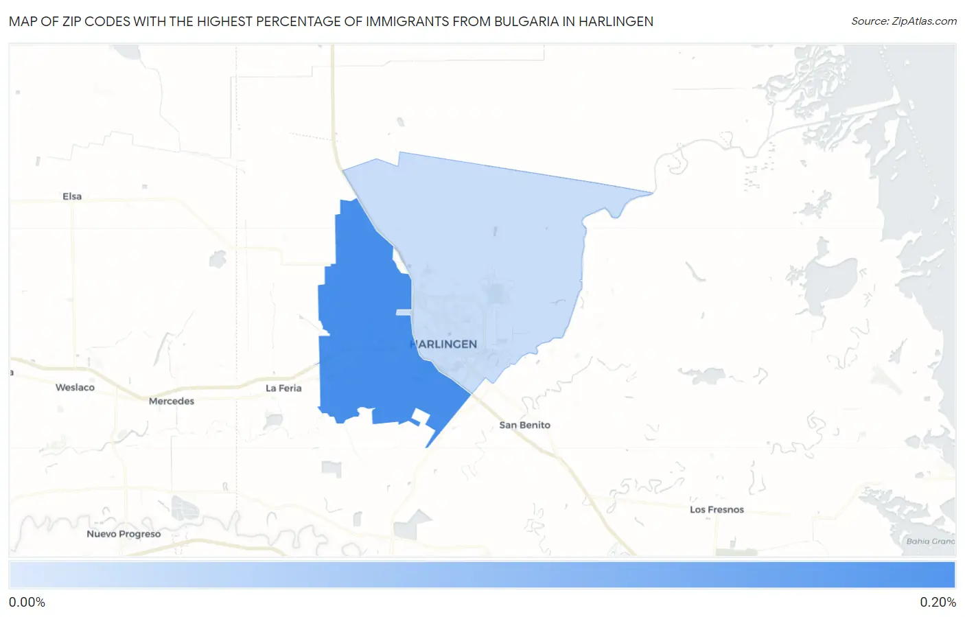 Zip Codes with the Highest Percentage of Immigrants from Bulgaria in Harlingen Map