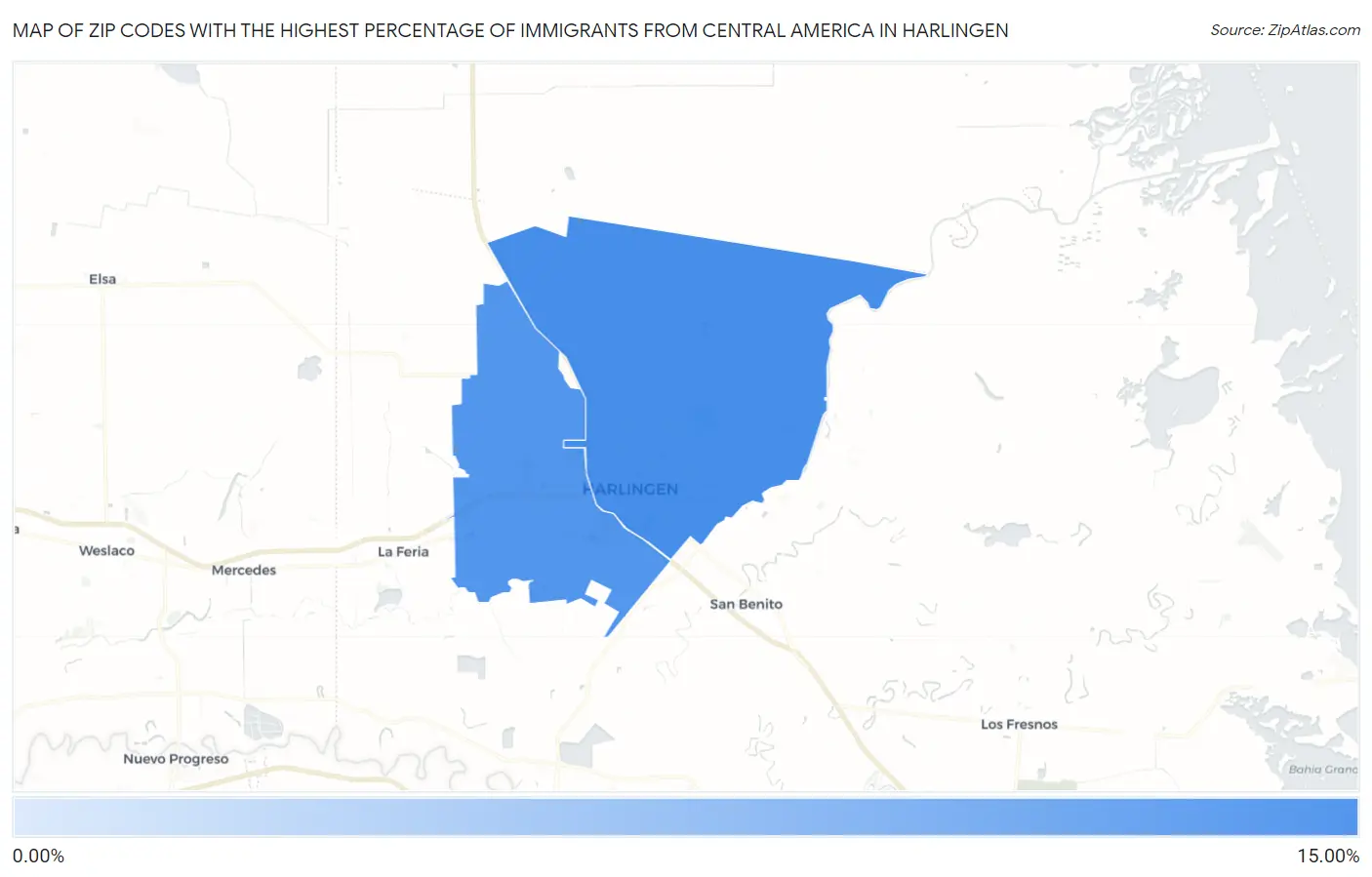 Zip Codes with the Highest Percentage of Immigrants from Central America in Harlingen Map