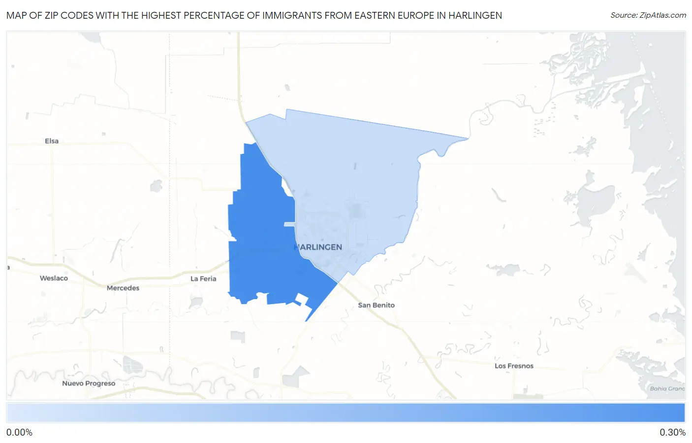 Zip Codes with the Highest Percentage of Immigrants from Eastern Europe in Harlingen Map