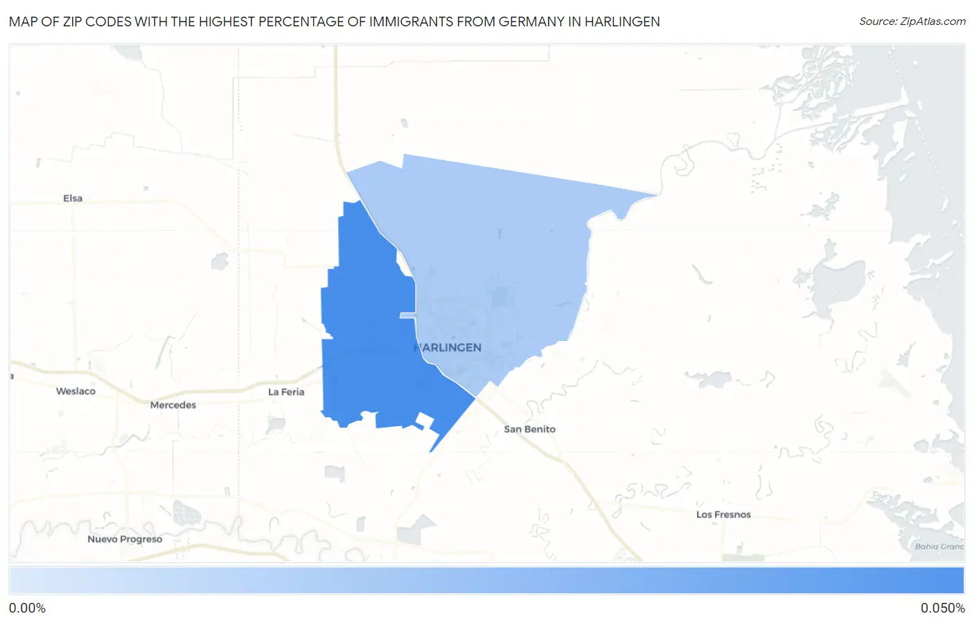 Zip Codes with the Highest Percentage of Immigrants from Germany in Harlingen Map