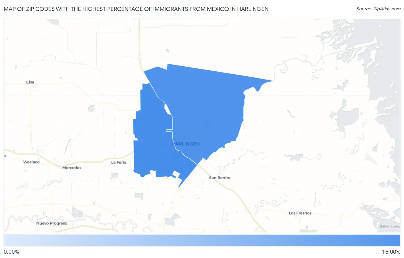 Zip Codes with the Highest Percentage of Immigrants from Mexico in Harlingen Map