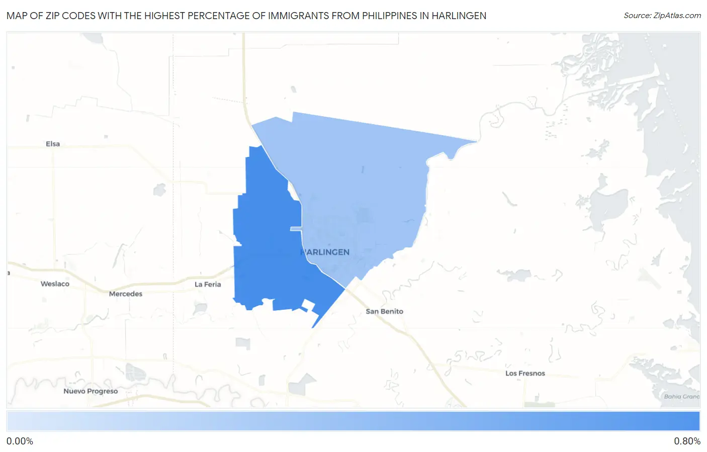 Zip Codes with the Highest Percentage of Immigrants from Philippines in Harlingen Map
