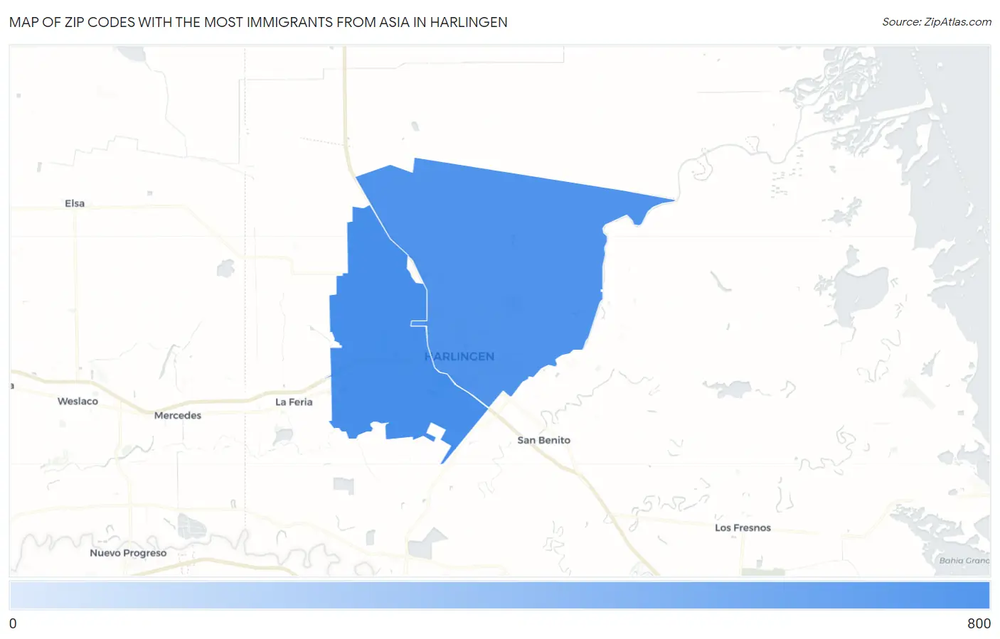 Zip Codes with the Most Immigrants from Asia in Harlingen Map