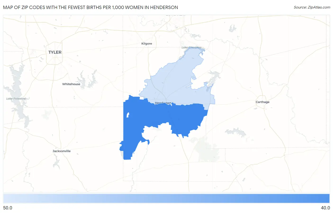 Zip Codes with the Fewest Births per 1,000 Women in Henderson Map