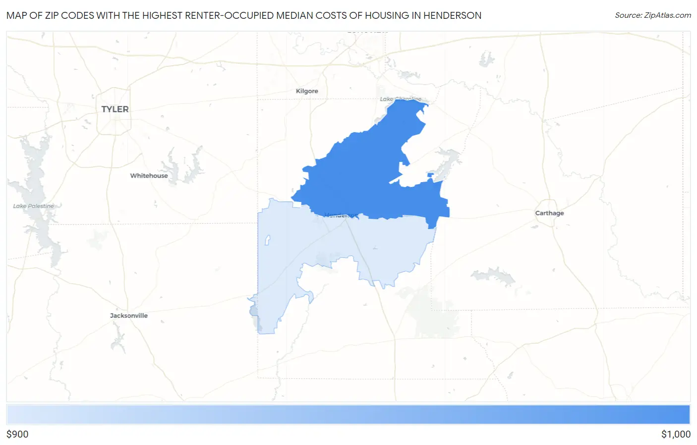 Zip Codes with the Highest Renter-Occupied Median Costs of Housing in Henderson Map