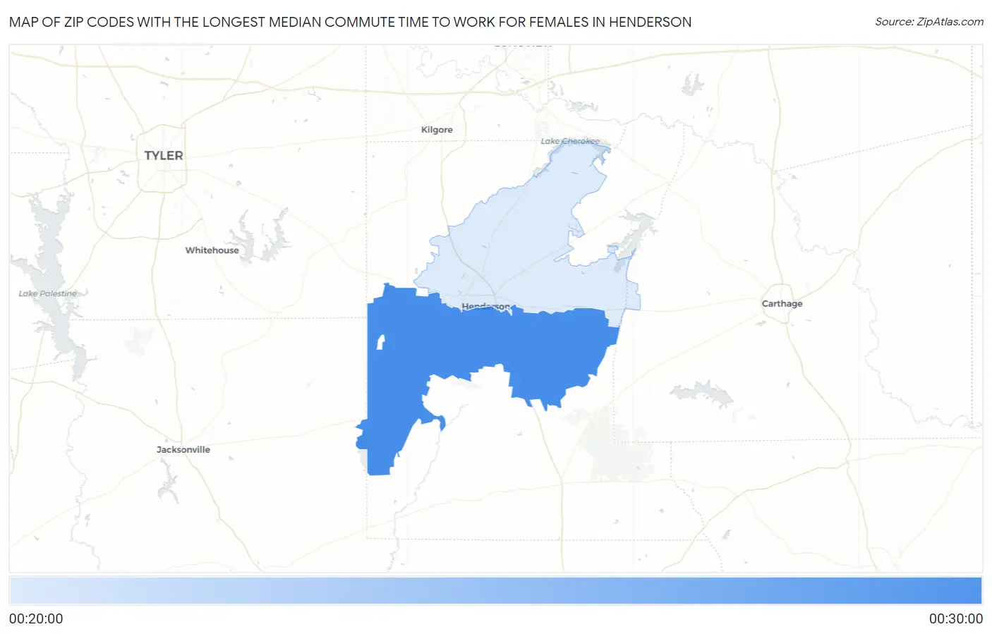 Zip Codes with the Longest Median Commute Time to Work for Females in Henderson Map