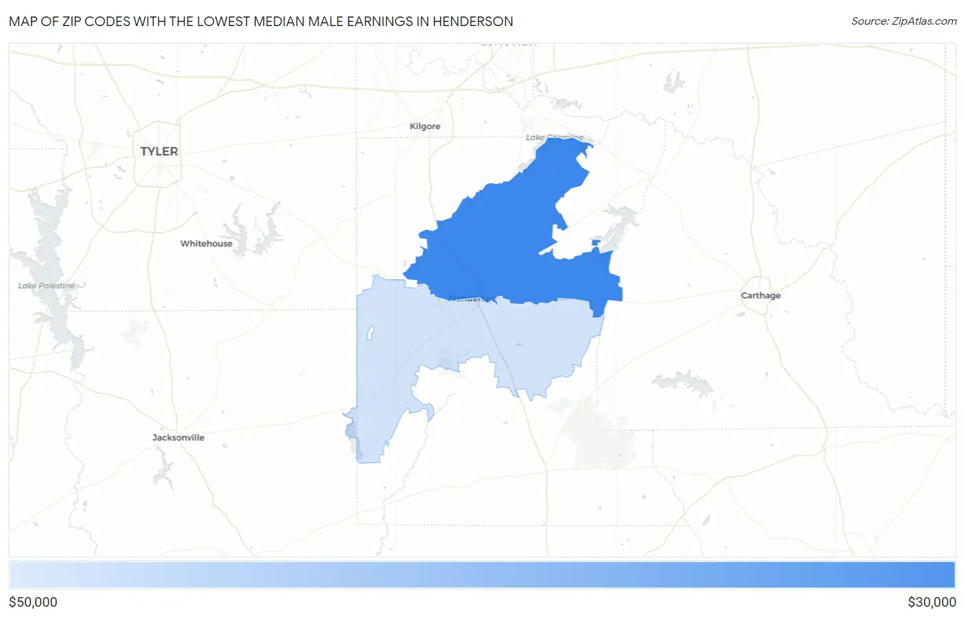 Zip Codes with the Lowest Median Male Earnings in Henderson Map