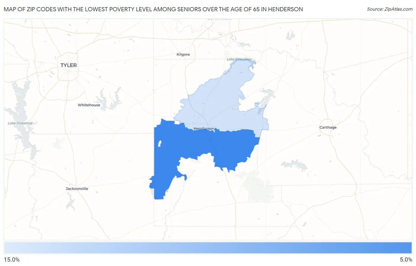 Zip Codes with the Lowest Poverty Level Among Seniors Over the Age of 65 in Henderson Map