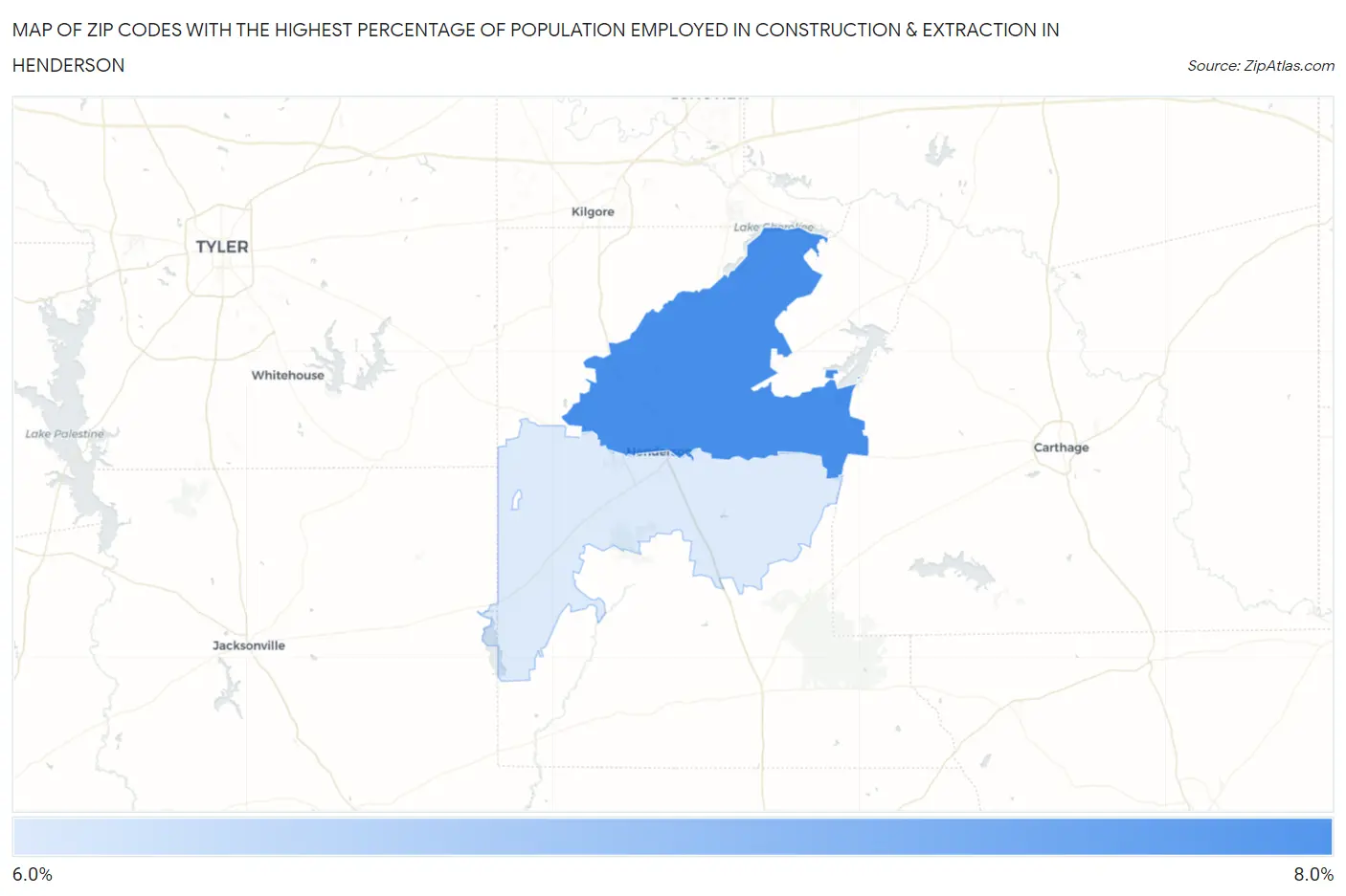 Zip Codes with the Highest Percentage of Population Employed in Construction & Extraction in Henderson Map