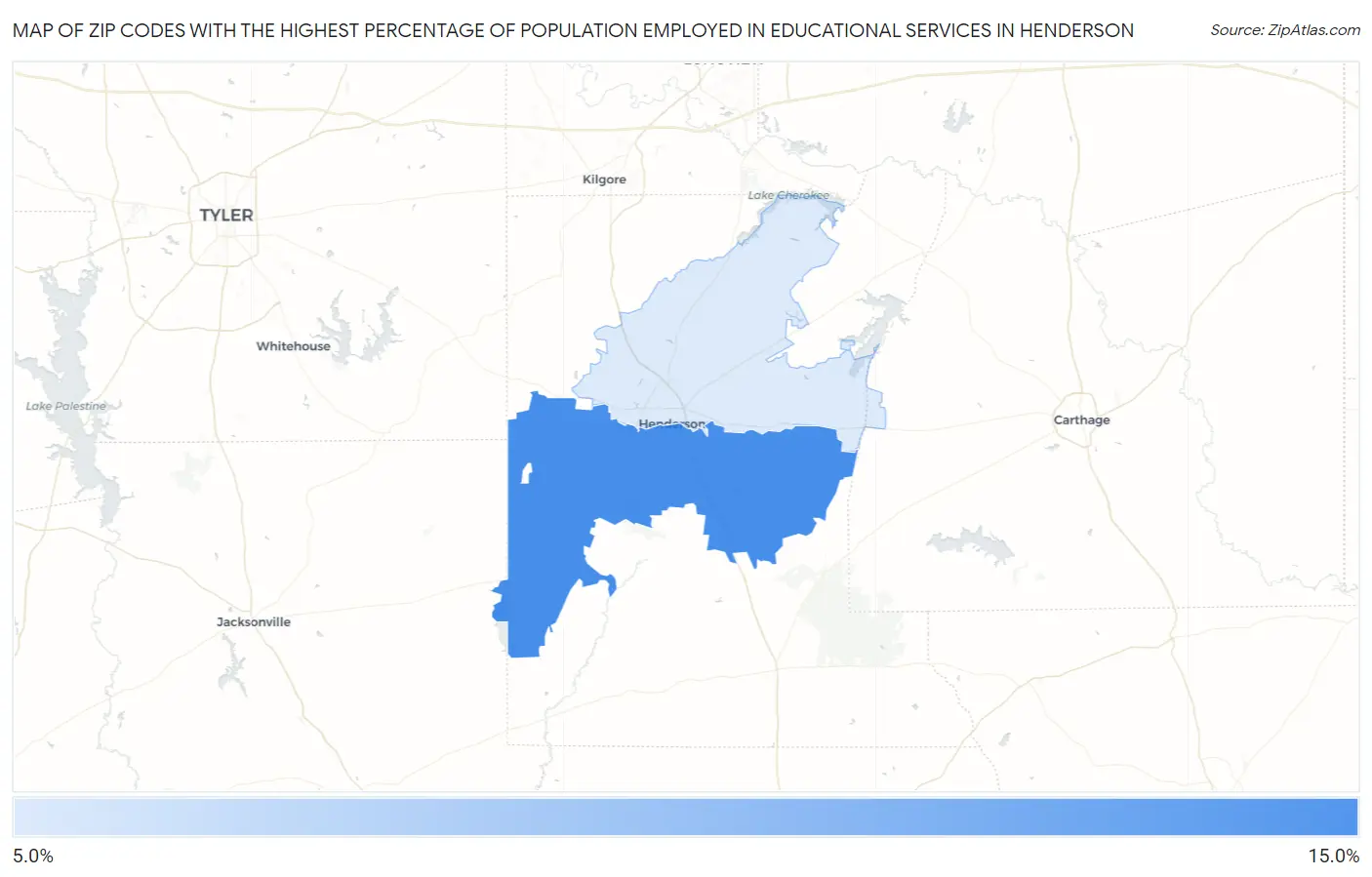 Zip Codes with the Highest Percentage of Population Employed in Educational Services in Henderson Map
