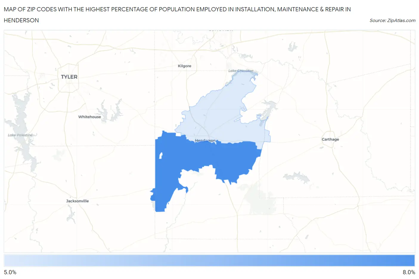 Zip Codes with the Highest Percentage of Population Employed in Installation, Maintenance & Repair in Henderson Map