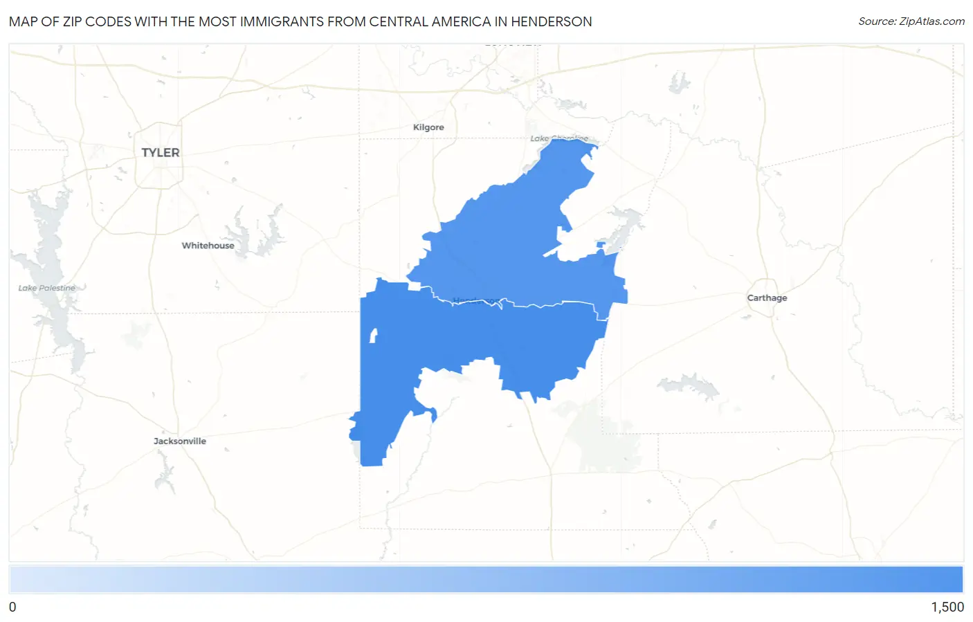 Zip Codes with the Most Immigrants from Central America in Henderson Map