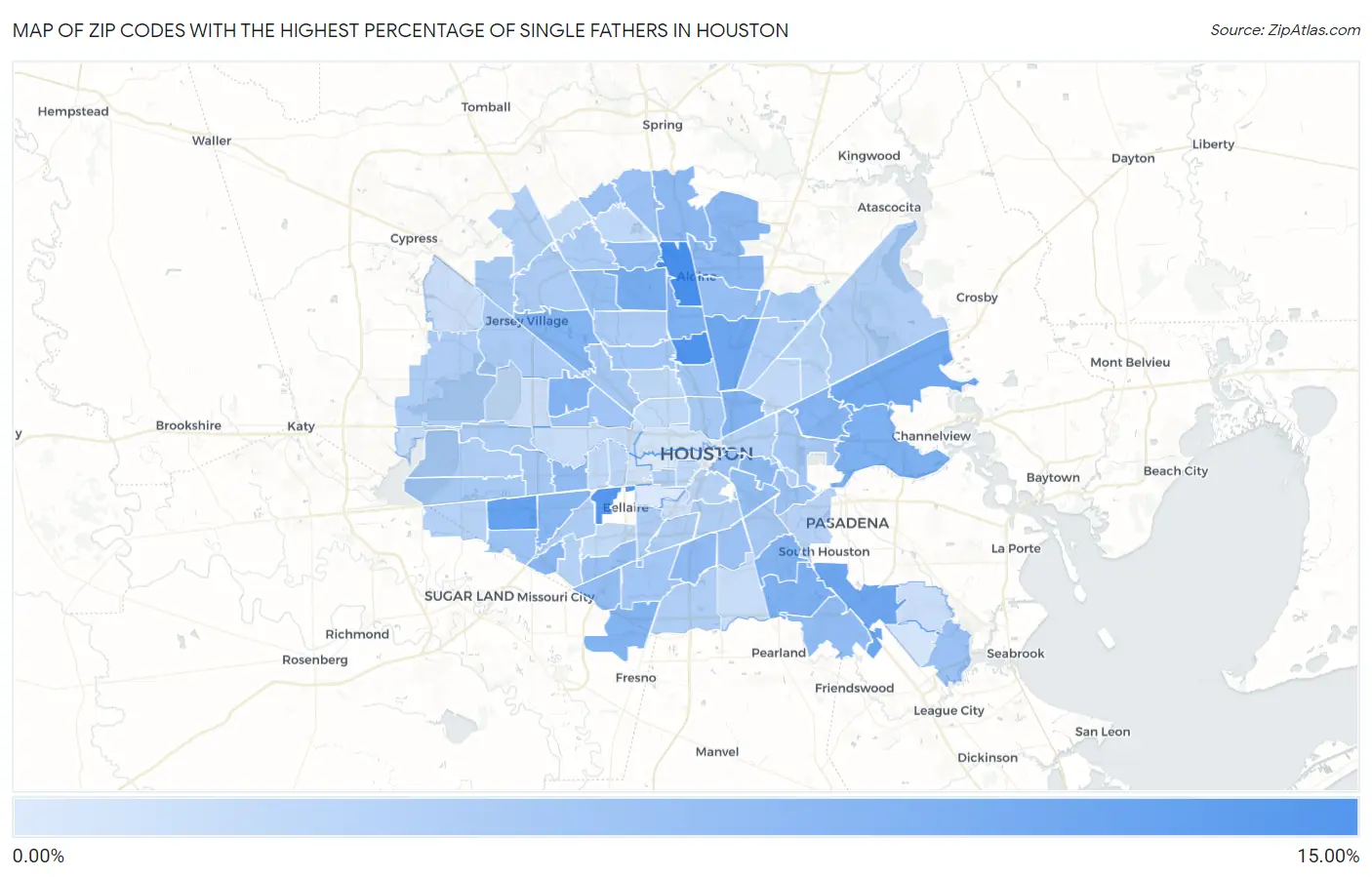 Zip Codes with the Highest Percentage of Single Fathers in Houston Map