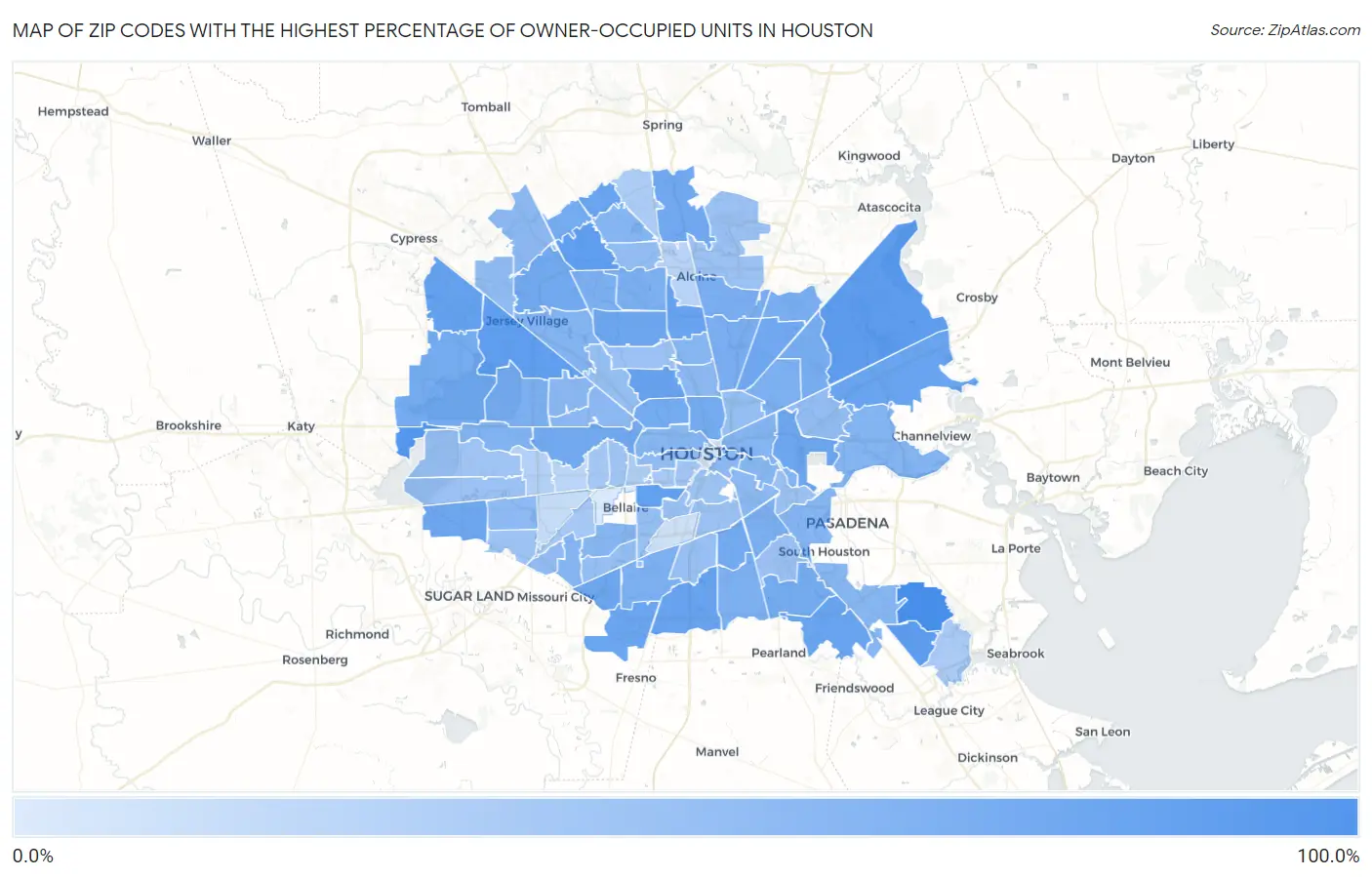 Zip Codes with the Highest Percentage of Owner-Occupied Units in Houston Map