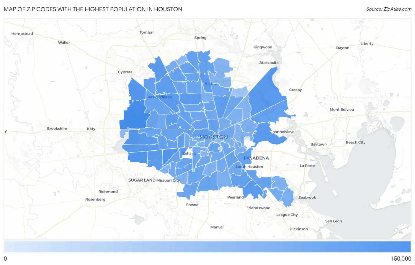 Zip Codes with the Highest Population in Houston Map