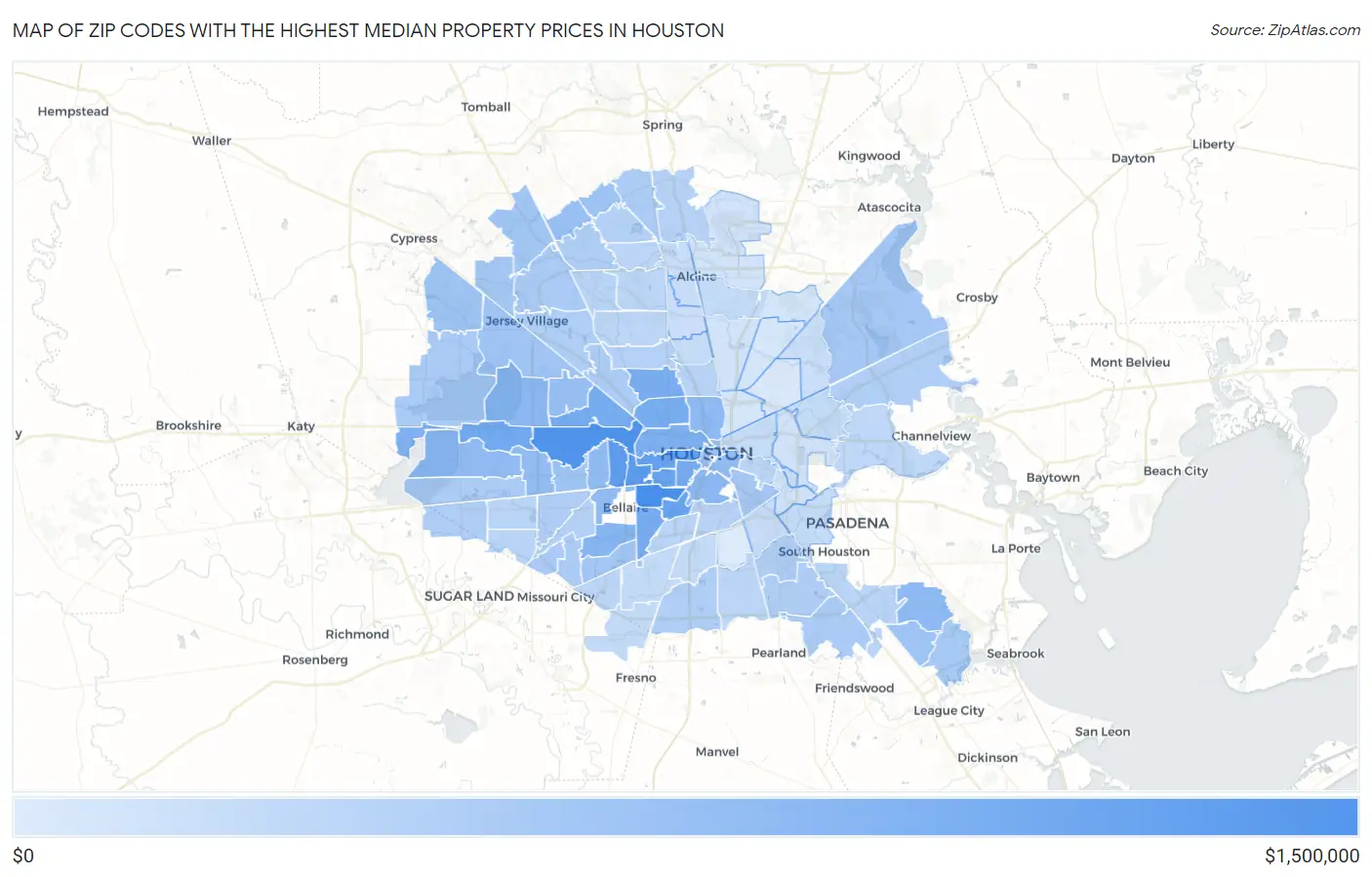 Zip Codes with the Highest Median Property Prices in Houston Map