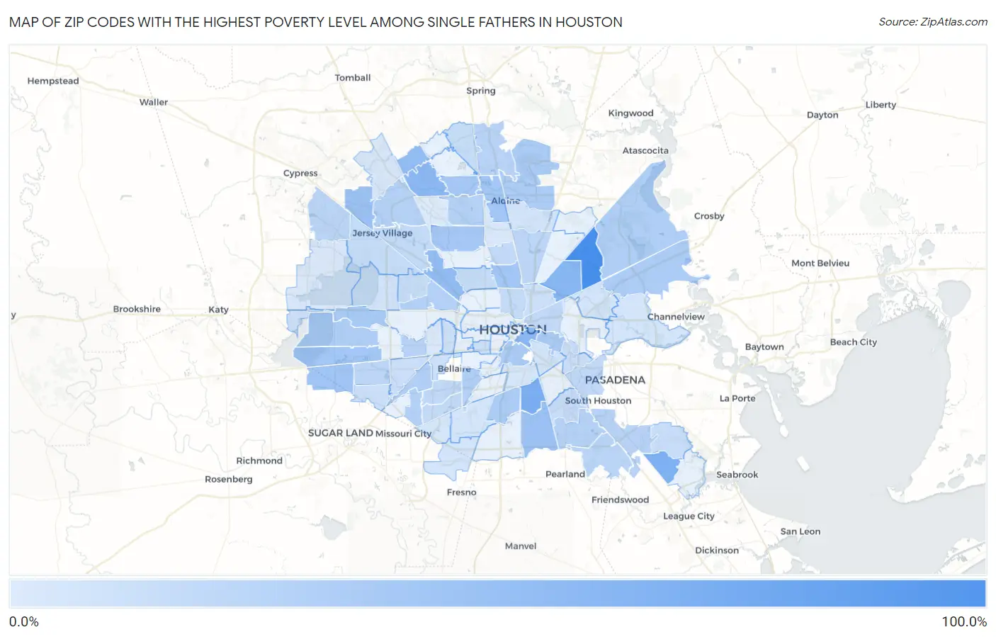 Zip Codes with the Highest Poverty Level Among Single Fathers in Houston Map