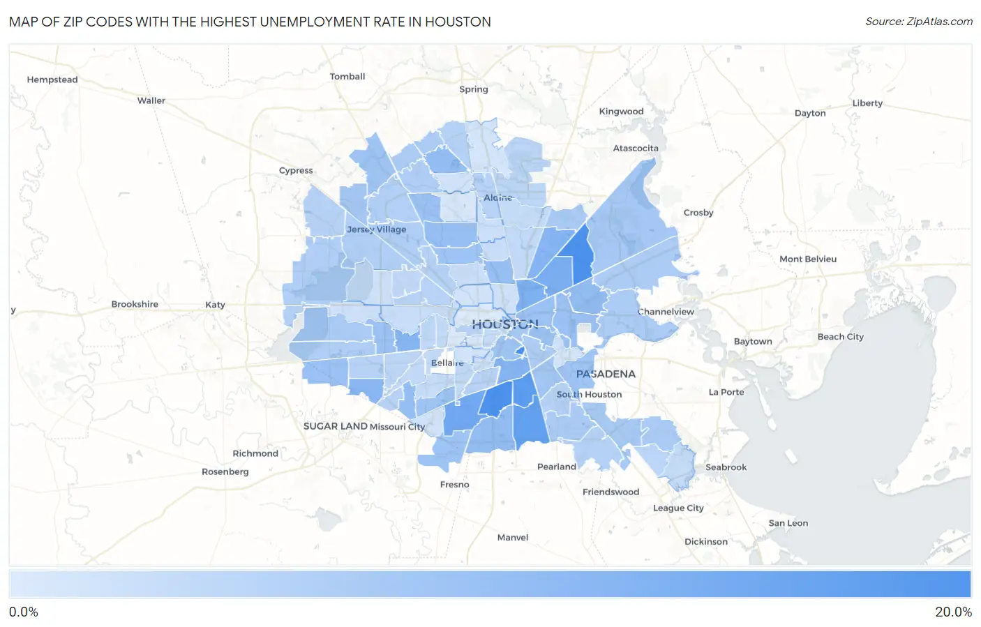 Zip Codes with the Highest Unemployment Rate in Houston Map