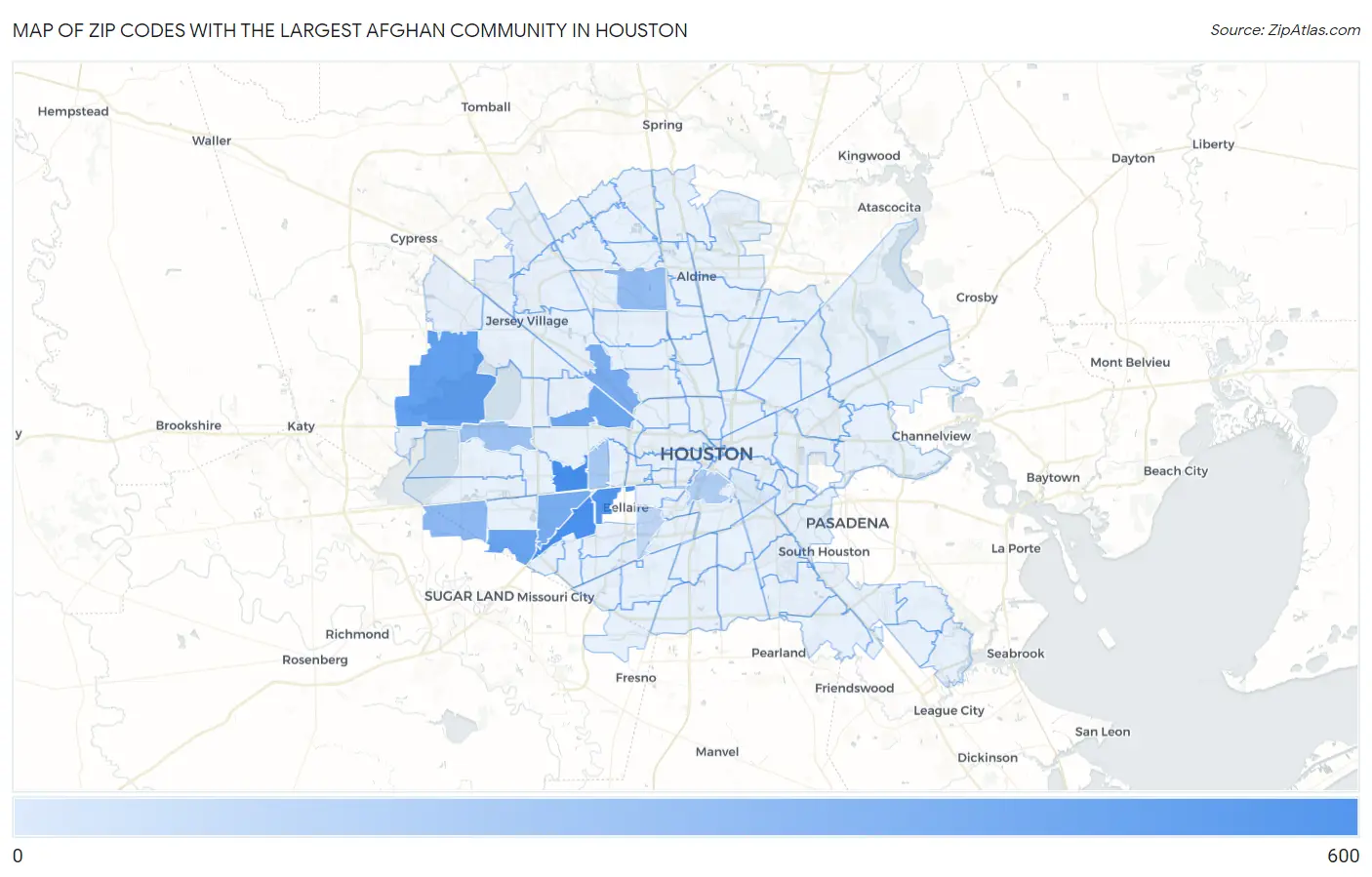 Zip Codes with the Largest Afghan Community in Houston Map