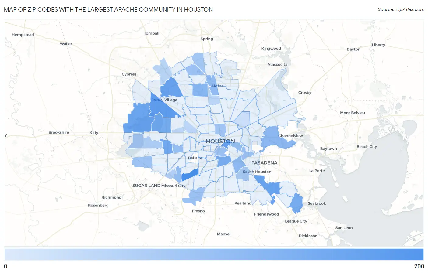 Zip Codes with the Largest Apache Community in Houston Map