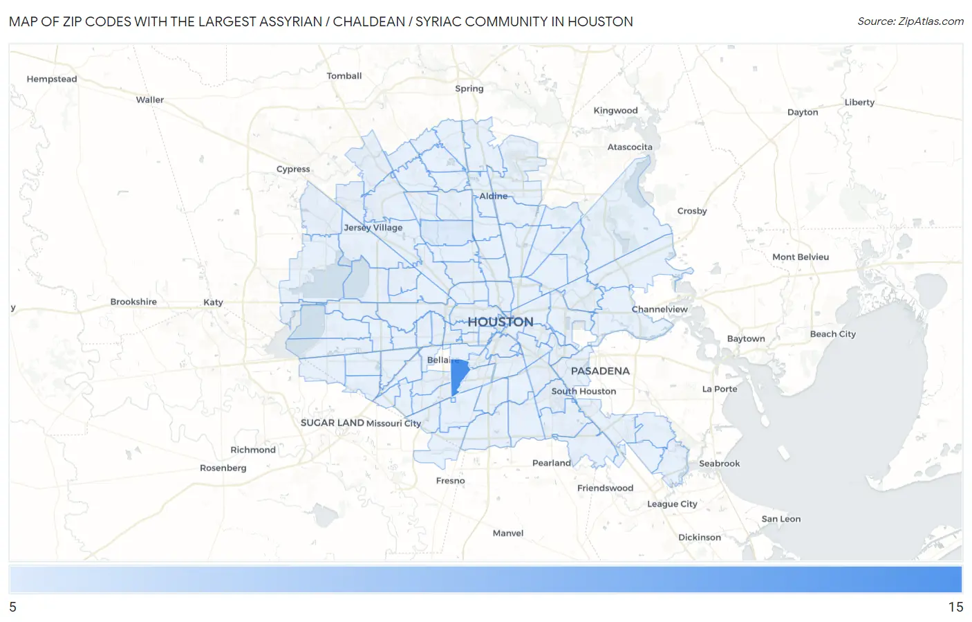 Zip Codes with the Largest Assyrian / Chaldean / Syriac Community in Houston Map