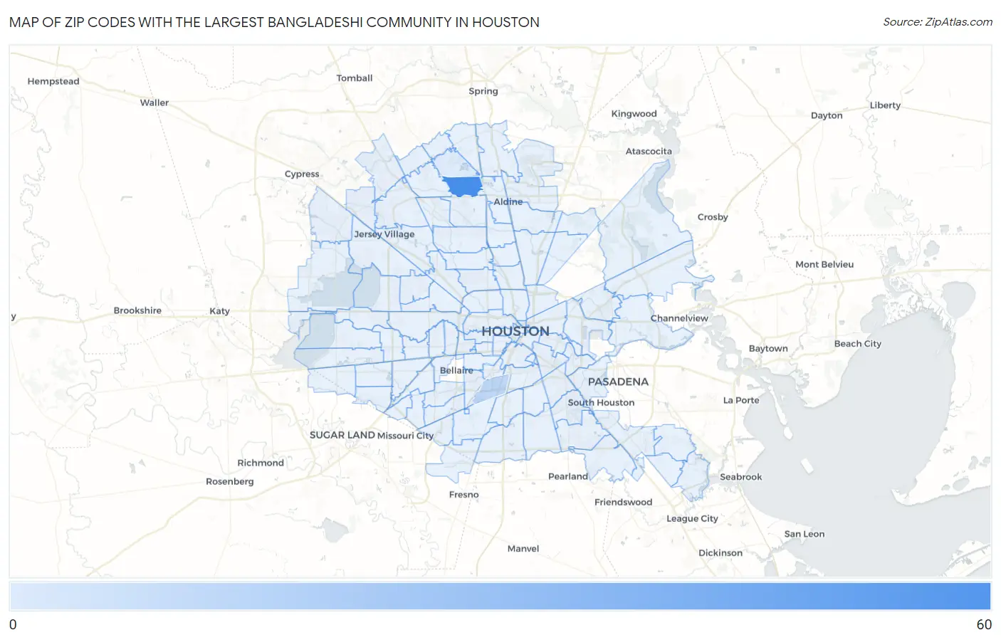 Zip Codes with the Largest Bangladeshi Community in Houston Map