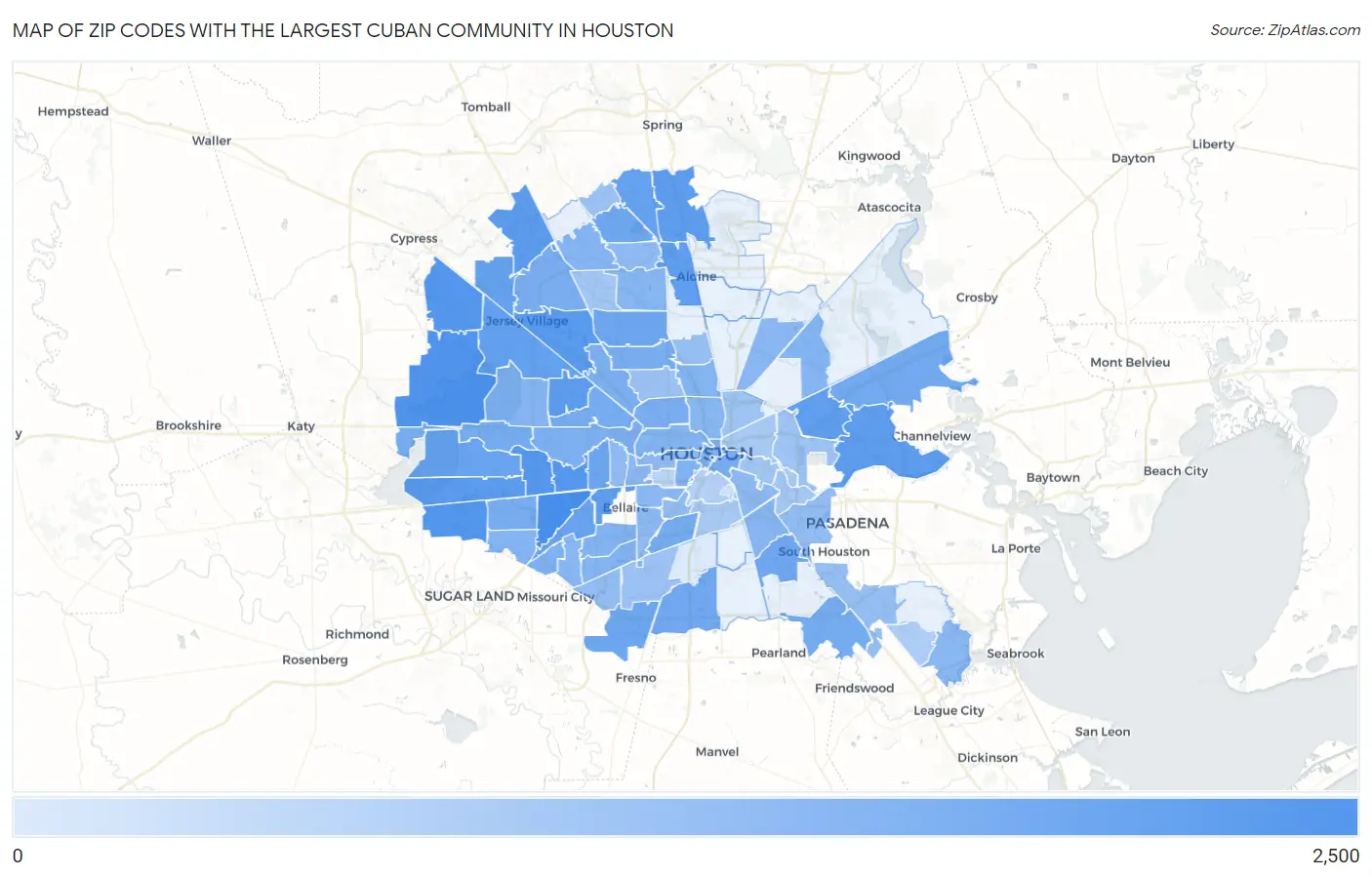 Zip Codes with the Largest Cuban Community in Houston Map